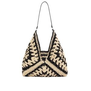 The “Solstice” Woven Crochet Straw Hobo Bag | Black
